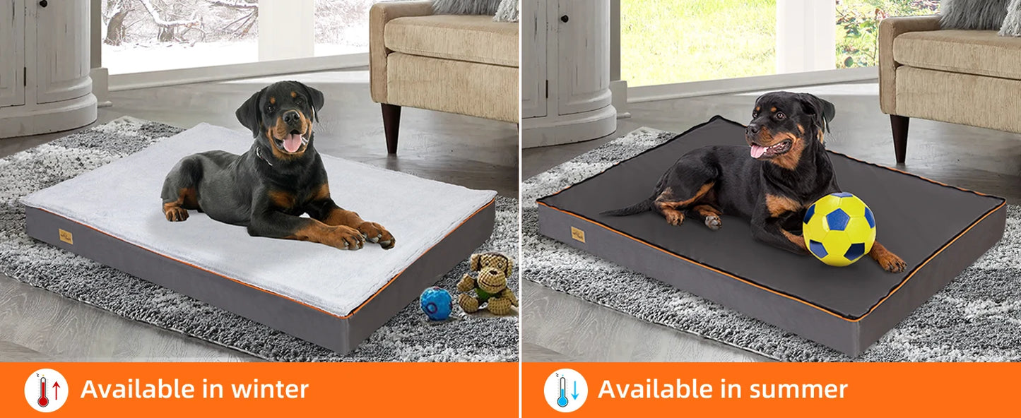 Premium Large Orthopedic Memory Foam Dog Bed Waterproof Pet Jumbo Mattress with Orange Trim Washable Water Resistant