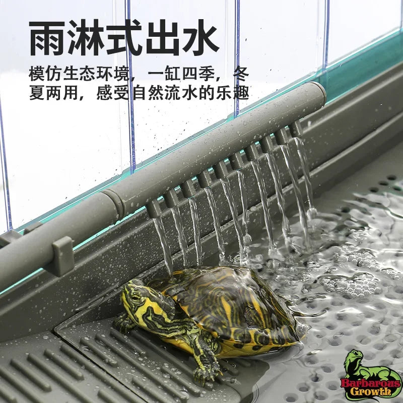 Integrated Turtle Tank Feeding Box Amphibious Tank Cage Plastic Transparent Turtle Tank House Amphibian and Reptile Habitat