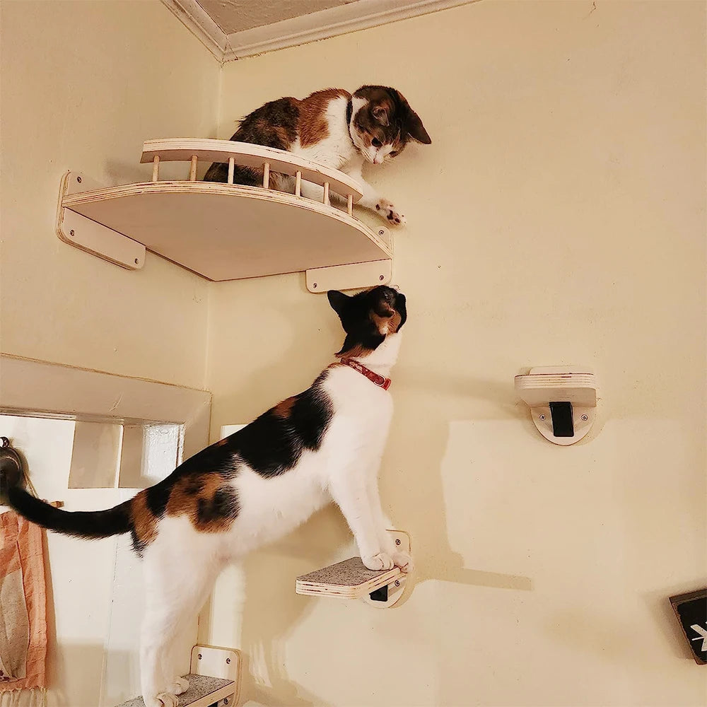 Cat Climbing Shelf Wall Mounted Four Step Stairway With Sisal Scratching Post Cats Tree Tower Platform Jumping Pet Furniture