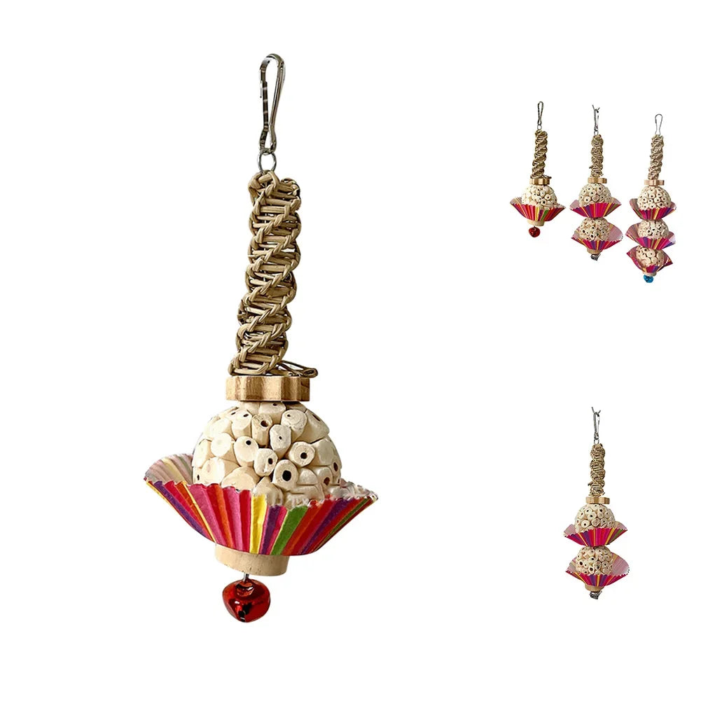 Parrots Supplies Bird Toys With Bell Natural Wooden Blocks Teething Chew Gift Chew Toy Parrot Toys For Parakeets Cockatiels Bird