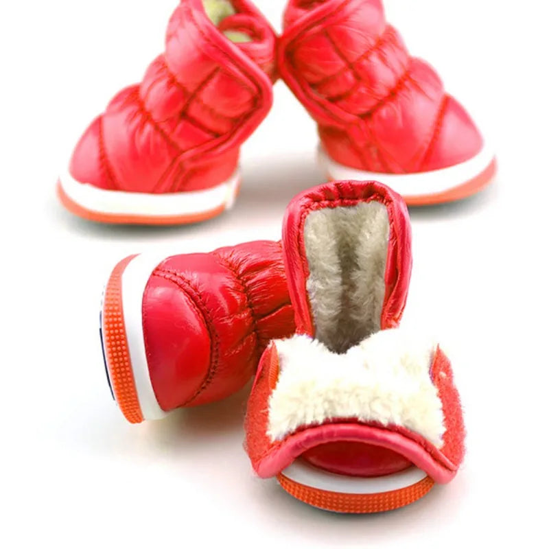 4pcs/sets Winter Dog Shoes Warm Fleece Puppy Pet Shoes Waterproof Dog Snow Boots For Small Dogs Chihuahua Yorkie Teddy Shoes