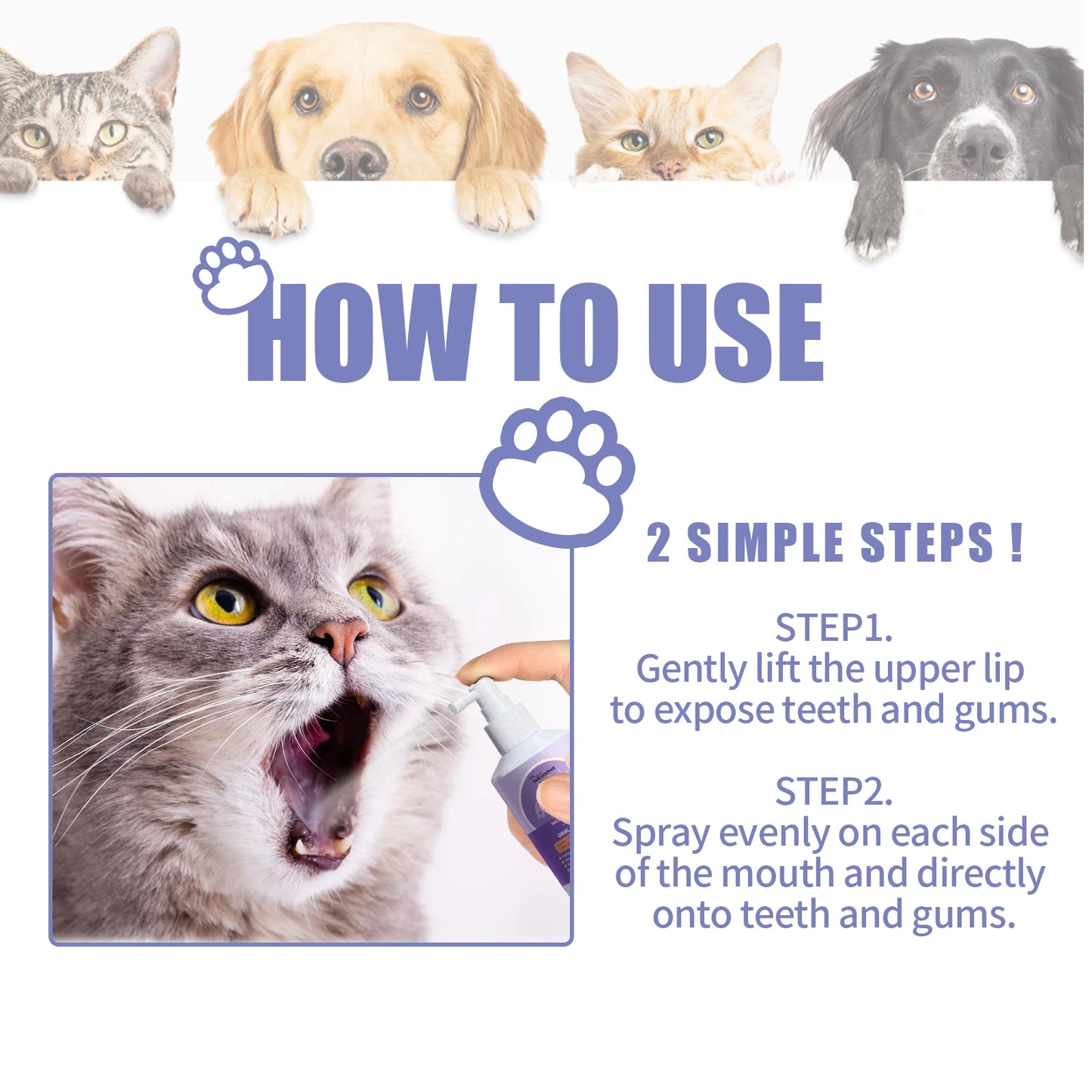 Pet Teeth Cleaning Spray for Cats & Dogs Stain Remover & Deodorizer Spray Fresh Breath Pet Oral Care Tools