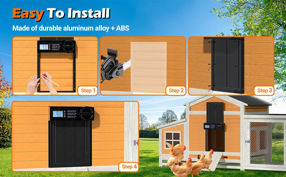 Automatic Chicken Coop Door Auto Duck Door Battery Powered Electric Chicken Coop Door with Timer & Manual Control LED Screen