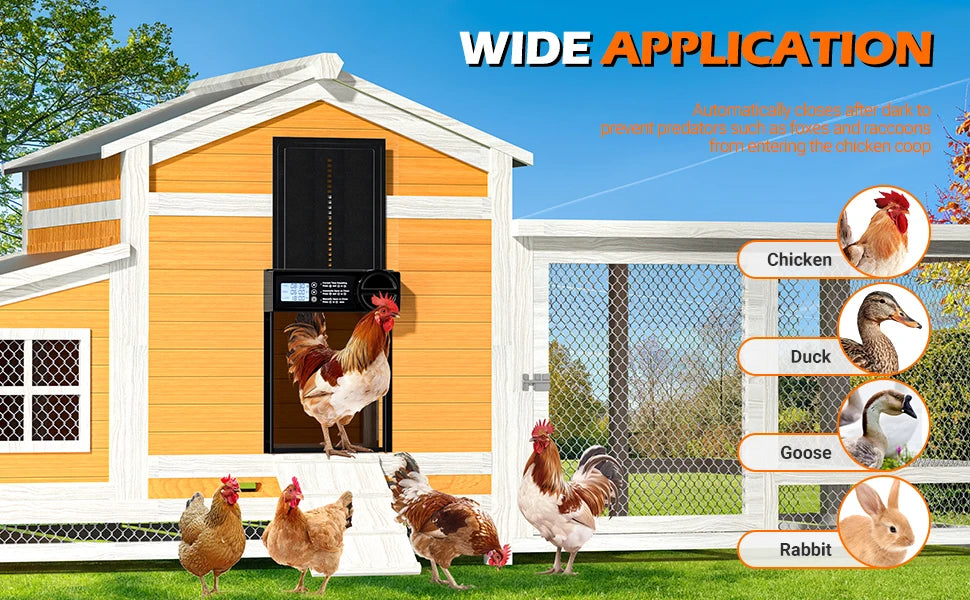 Automatic Chicken Coop Door Auto Duck Door Battery Powered Electric Chicken Coop Door with Timer & Manual Control LED Screen