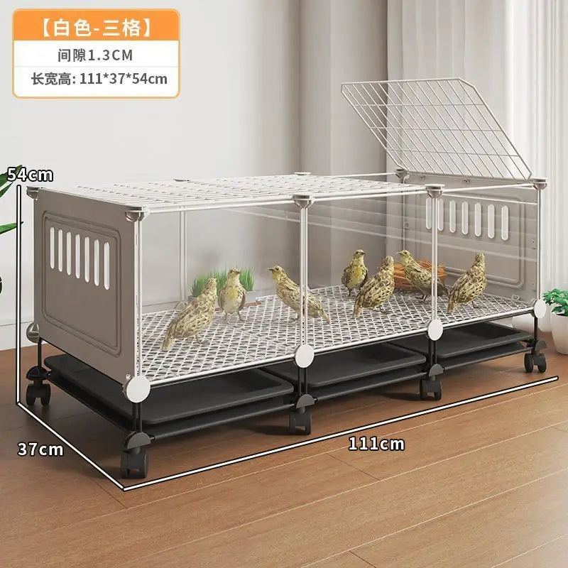 Premium Quail Cage with Pulley Droppings Tray - Indoor Large Chicken Coop Protecting Chicks Feet Mesh Predator Proof Secure Run