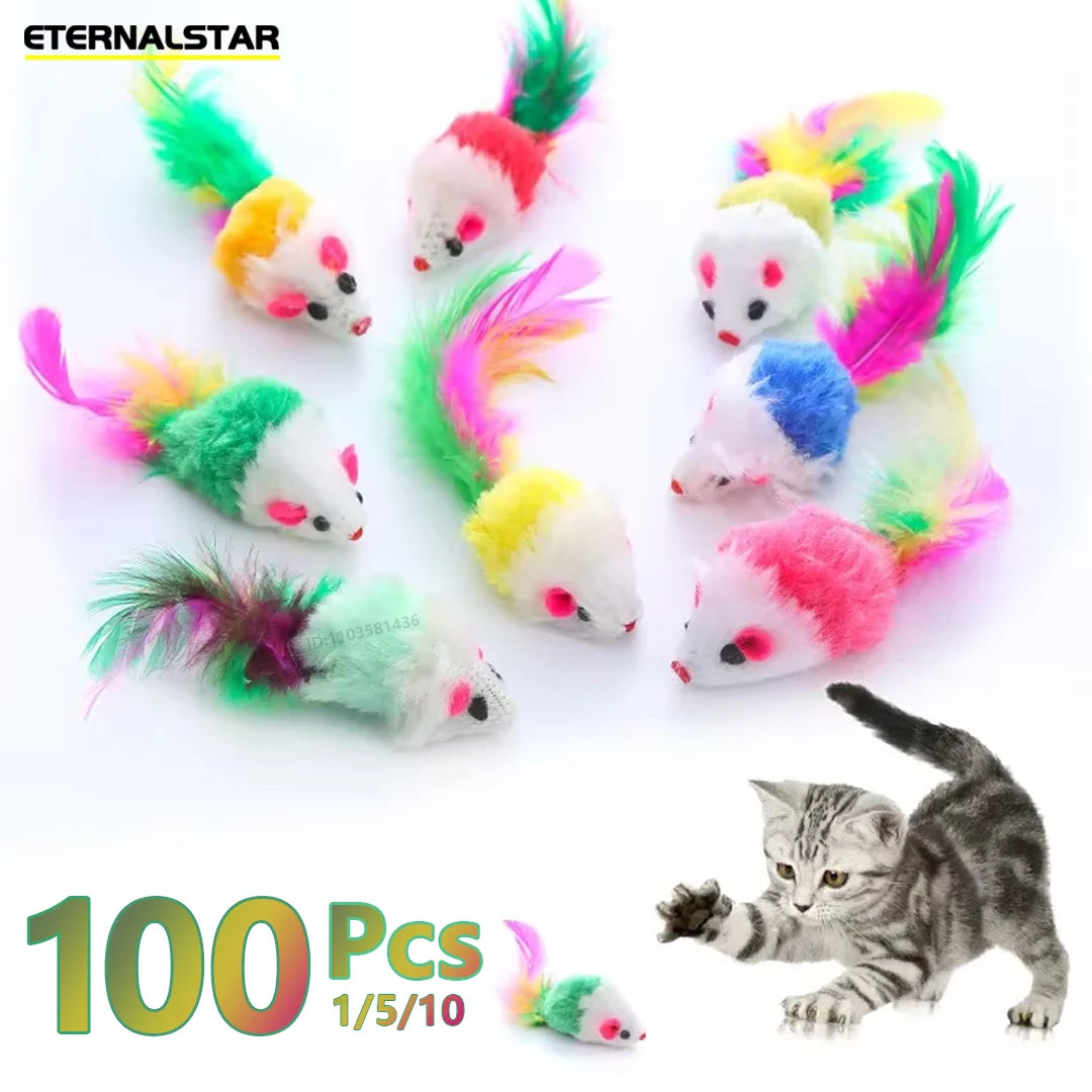 New Pet Cat Toys Interactive Cute Soft Fleece False Mouse Colorful Feather Funny Playing Training Toy for Cats Kitten Pet Supplies
