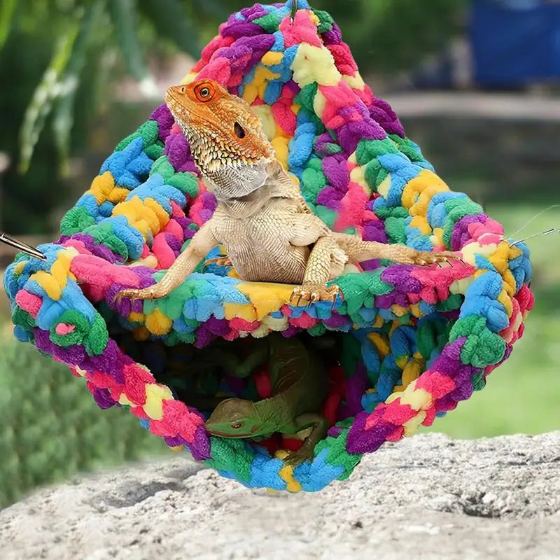 Double Layered Bearded Dragon Hammock Soft Hand-Woven Swing Bed Reptile Hammock For Lizards Chameleons Parrots Geckos