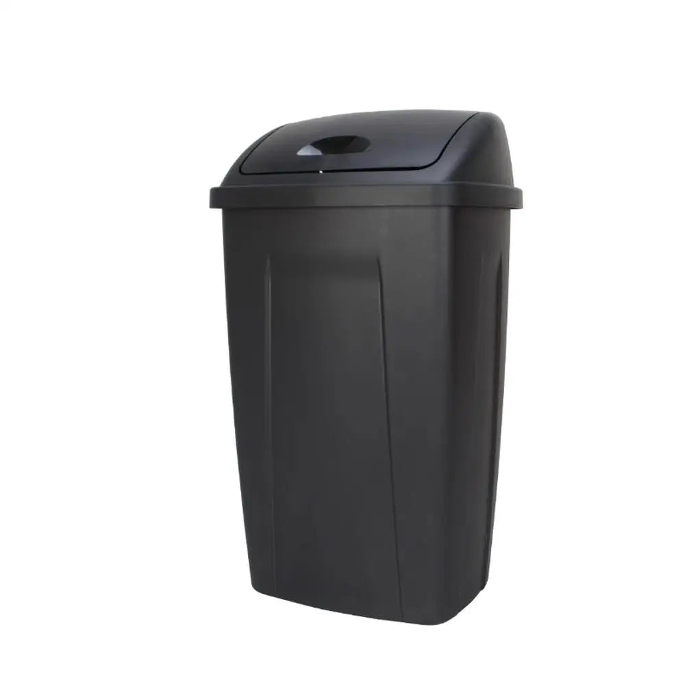 13 Gallon Swing Top Plastic Kitchen Garbage Can Black Indoor Trash Bin Dual Lid Decorative 12.5x16.35x28.23
