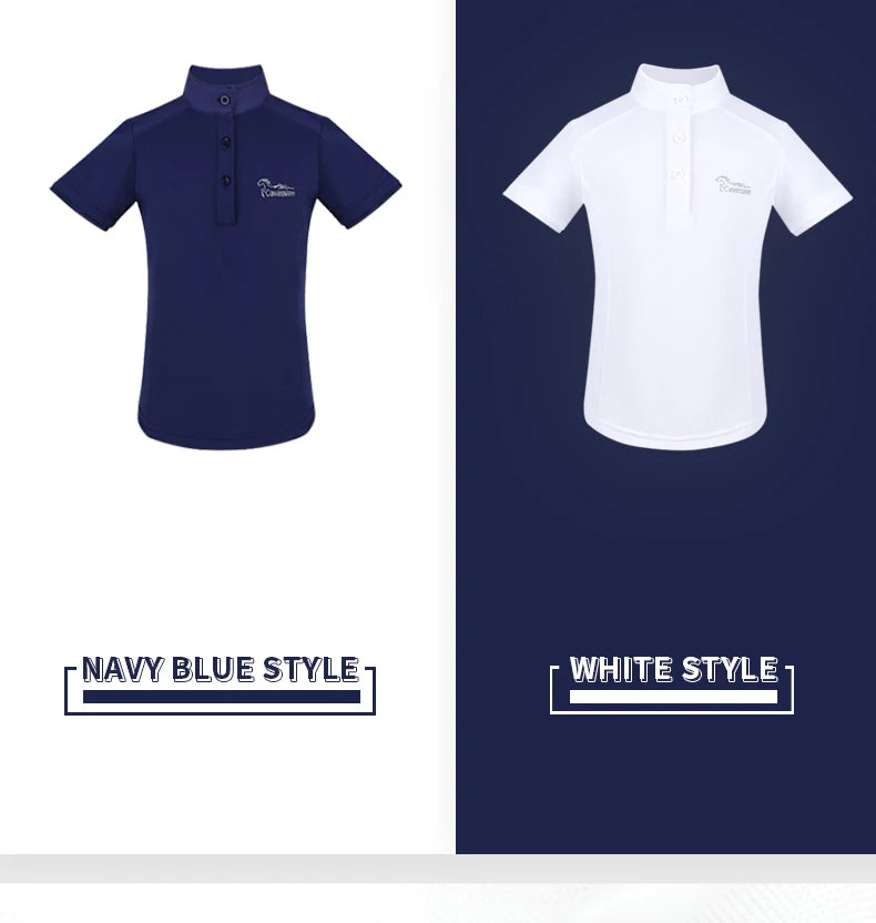 Kids horse riding T shirt white color competition equestrian children short sleeve coat girl rider equestrian equipment