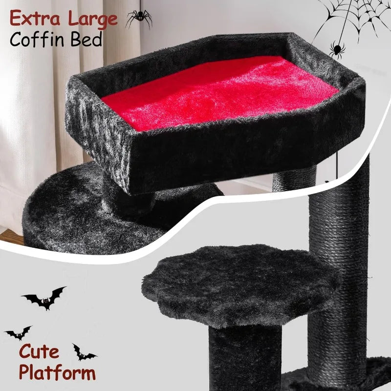 Gothic Cat Tree with Coffin Bed Goth Cat Tower Coffin Cat Tree Condo with Scratching Post