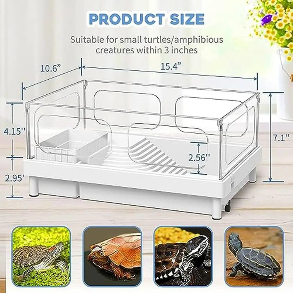 Acrylic Turtle Tank Starter Kit Tank Light Filter Basking Platform Small Tank Kit with Bottom Drainage Multi-Function