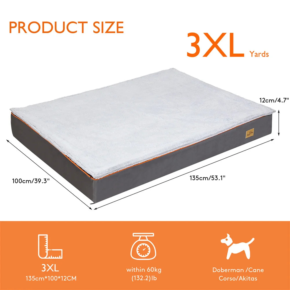 Premium Large Orthopedic Memory Foam Dog Bed Waterproof Pet Jumbo Mattress with Orange Trim Washable Water Resistant