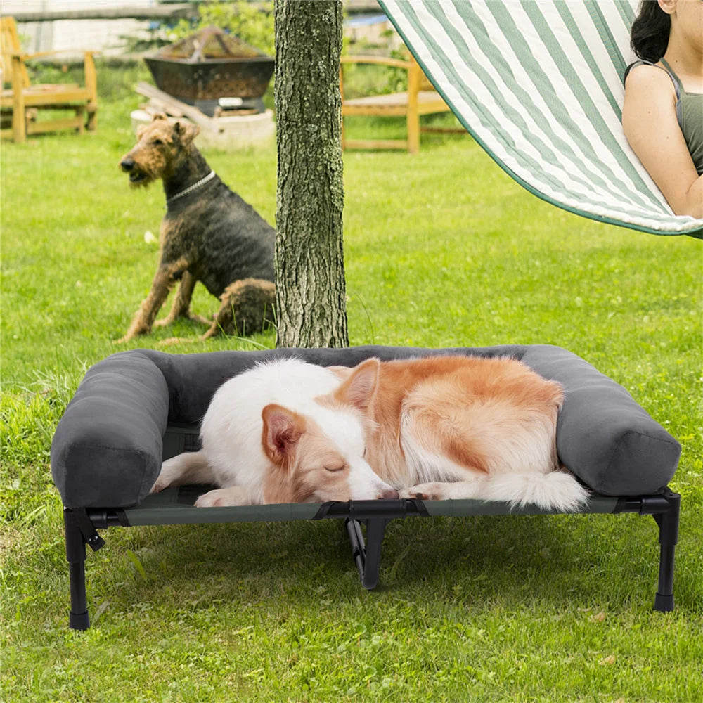 XXL XL Large Dog Bed Outdoor Raised Dog Bed with Cooling Breathable Mat and Soft Plush Mat Pet Puppy Camping Cot for Home Garden Indoor