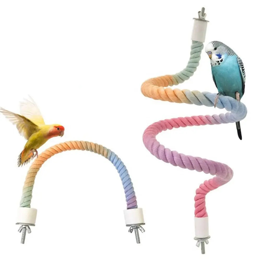 Screw Head Colored Cotton Parrot Pole Sturdy Hanging Clip Parrot Standing Woven Rope Rotating Comfortable Bird Bite Toy Climbing Pet