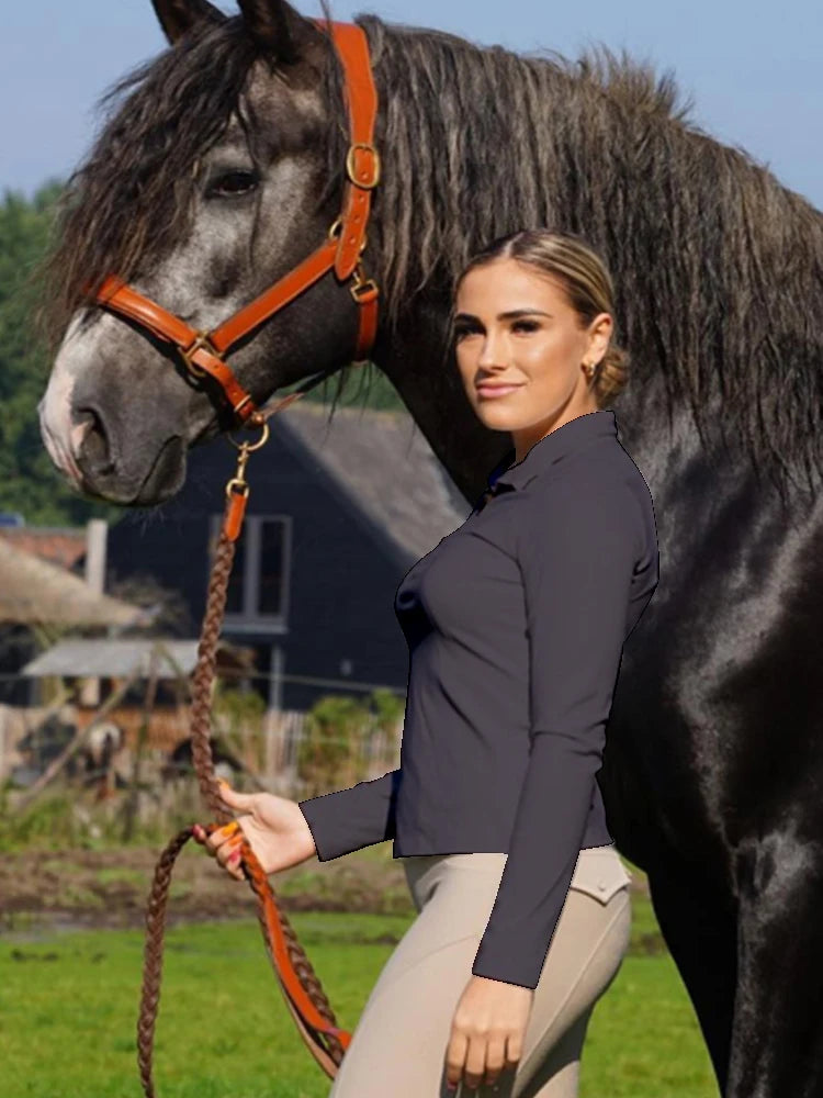 MXLLINA Burgundy Horse Riding T-Shirts Women Soft Equestrian Long Sleeve Tops Ladies Rider Show Base Layer T-shirt Wear Clothing