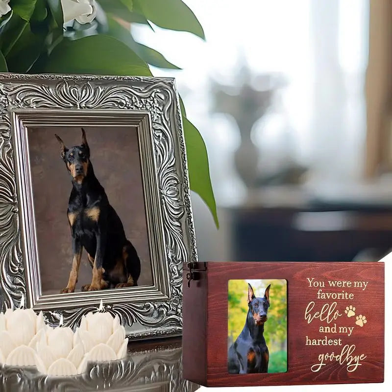Dog or Cat Urn Wooden Urn For Ashes With Photo Display Cremation Box For Ashes Pet Memorial Box For Cats Dogs