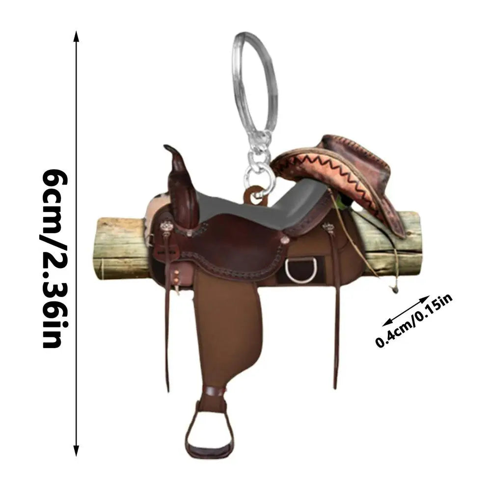 Horse Saddle Ornament Riding Horse Keychain Flat Acrylic Horse Lover Saddle Cowboy Cowgirl Western English Car Rear View Mirror Accessories