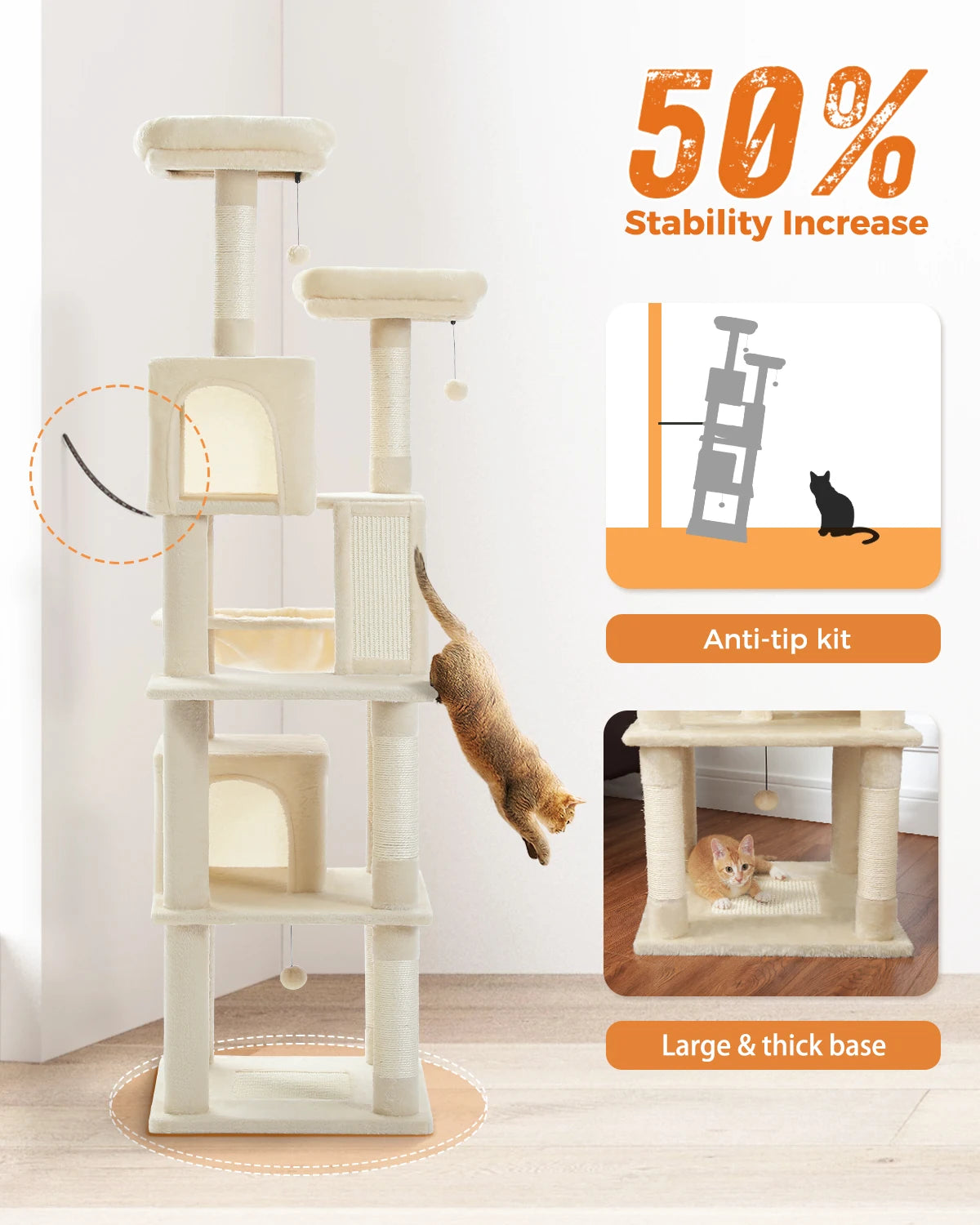 Large Cat Tree Tall Cat Tower for Indoor Cats Multi-Level Plush Cat Condo with Scratching Posts Scratching Posts Perches Caves