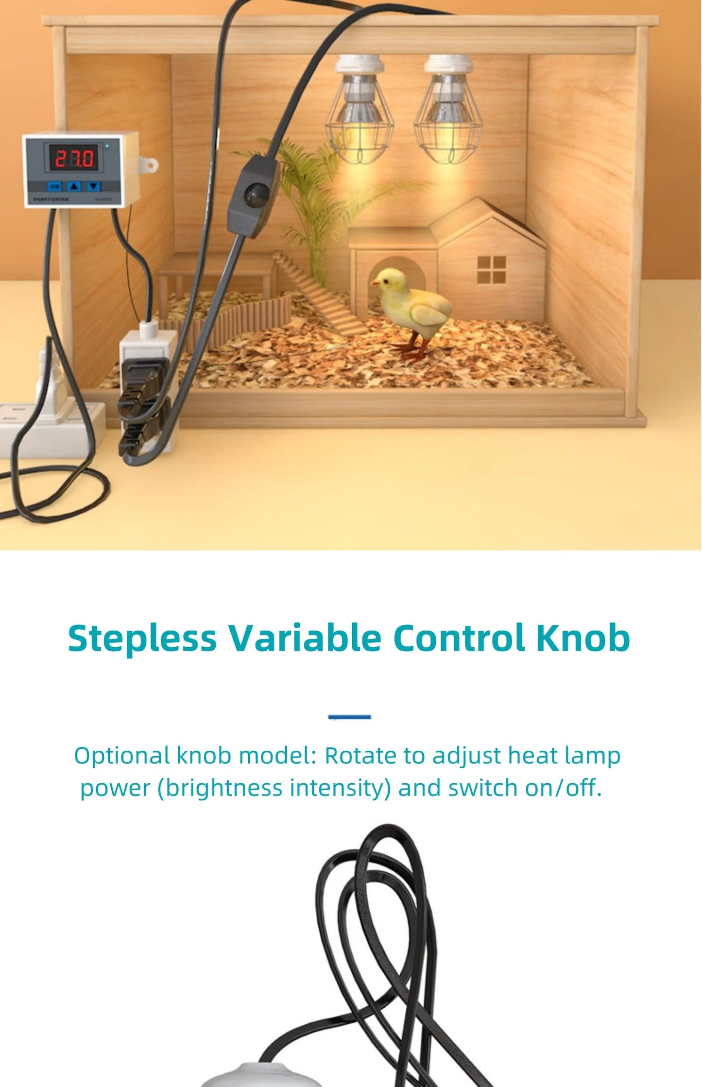 Thermostatic Brooding Heat Lamp for Chicks, Reptile & Farm Animals - Adjustable Heating Bulb