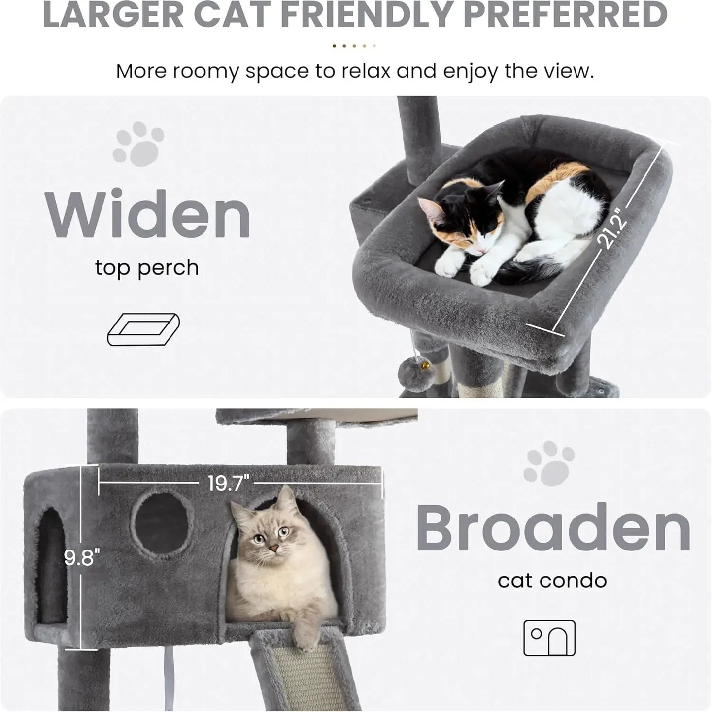 65in Larger Cat Tree Tower Condo for Indoor Multi-Level Furniture Activity Center with Wide Base/Cozy Plush