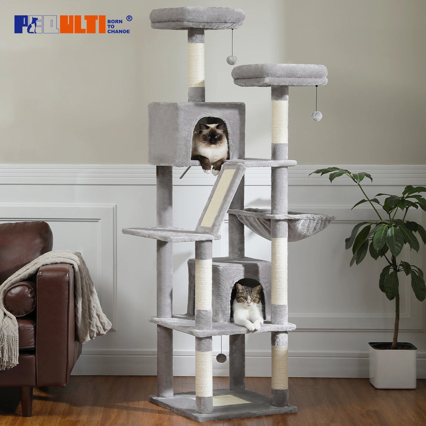 Large Cat Tree Tall Cat Tower for Indoor Cats Multi-Level Plush Cat Condo with Scratching Posts Scratching Posts Perches Caves