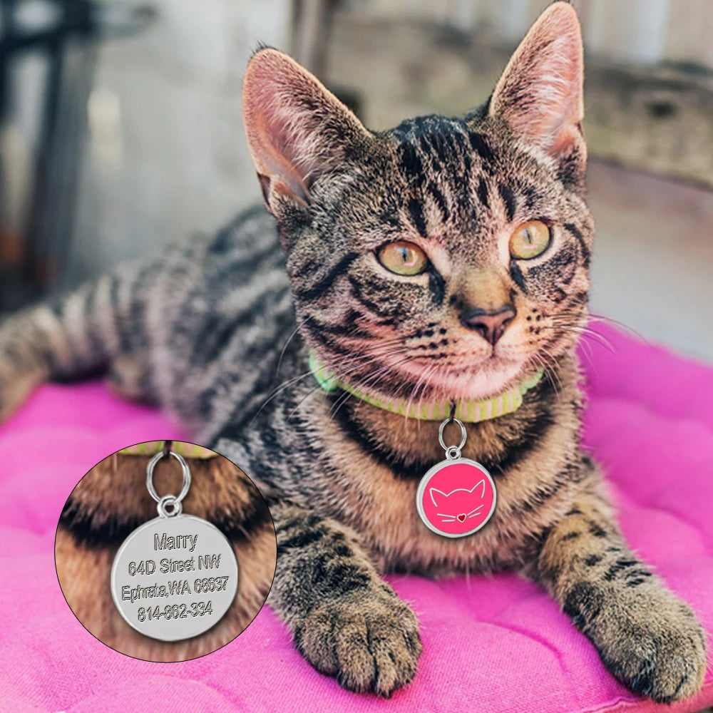 Cute Cat Tag Small Dog ID Tags Free Engraved Name Cats Kitten Name Tag Anti-lost Pet Collar Pendant Fish Shape & Cat Face Tags
