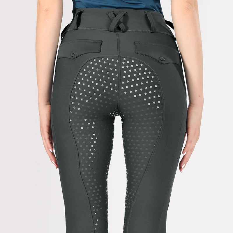 MXLLINA White Horse Riding Pants Women Equestrian Breeches Full Seat Silicone Competition Leggings Anti-pilling Sports Tights