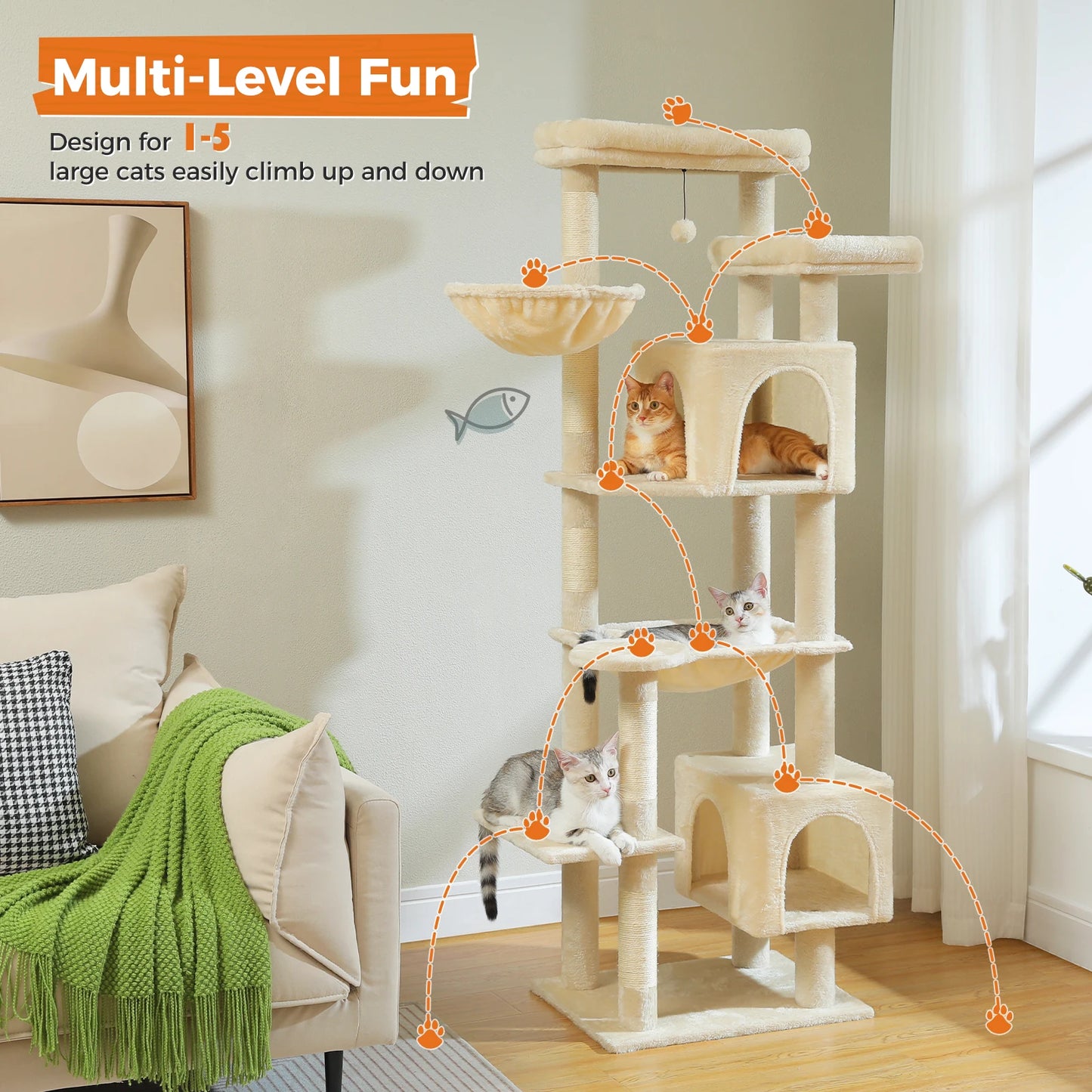 Large Cat Tree Tall Cat Tower for Indoor Cats Multi-Level Plush Cat Condo with Scratching Posts Scratching Posts Perches Caves