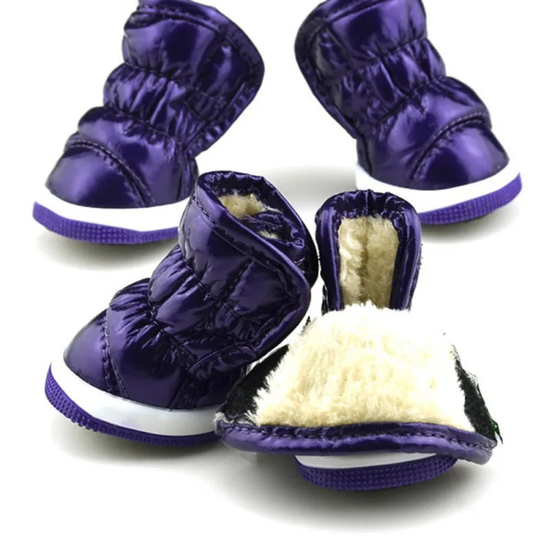 4pcs/sets Winter Dog Shoes Warm Fleece Puppy Pet Shoes Waterproof Dog Snow Boots For Small Dogs Chihuahua Yorkie Teddy Shoes