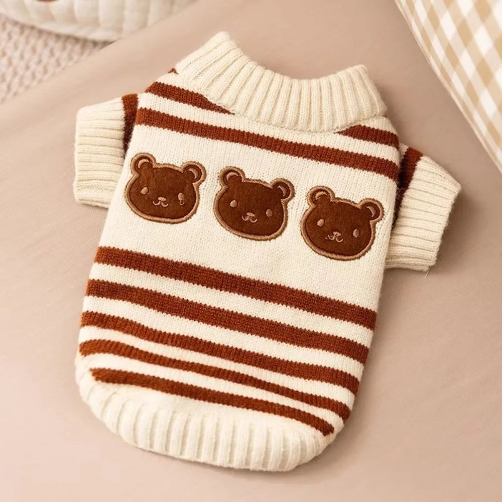 New Striped Pattern Dog Clothes Warm Knitted Dog Sweater Dog Pullover Autumn Winter