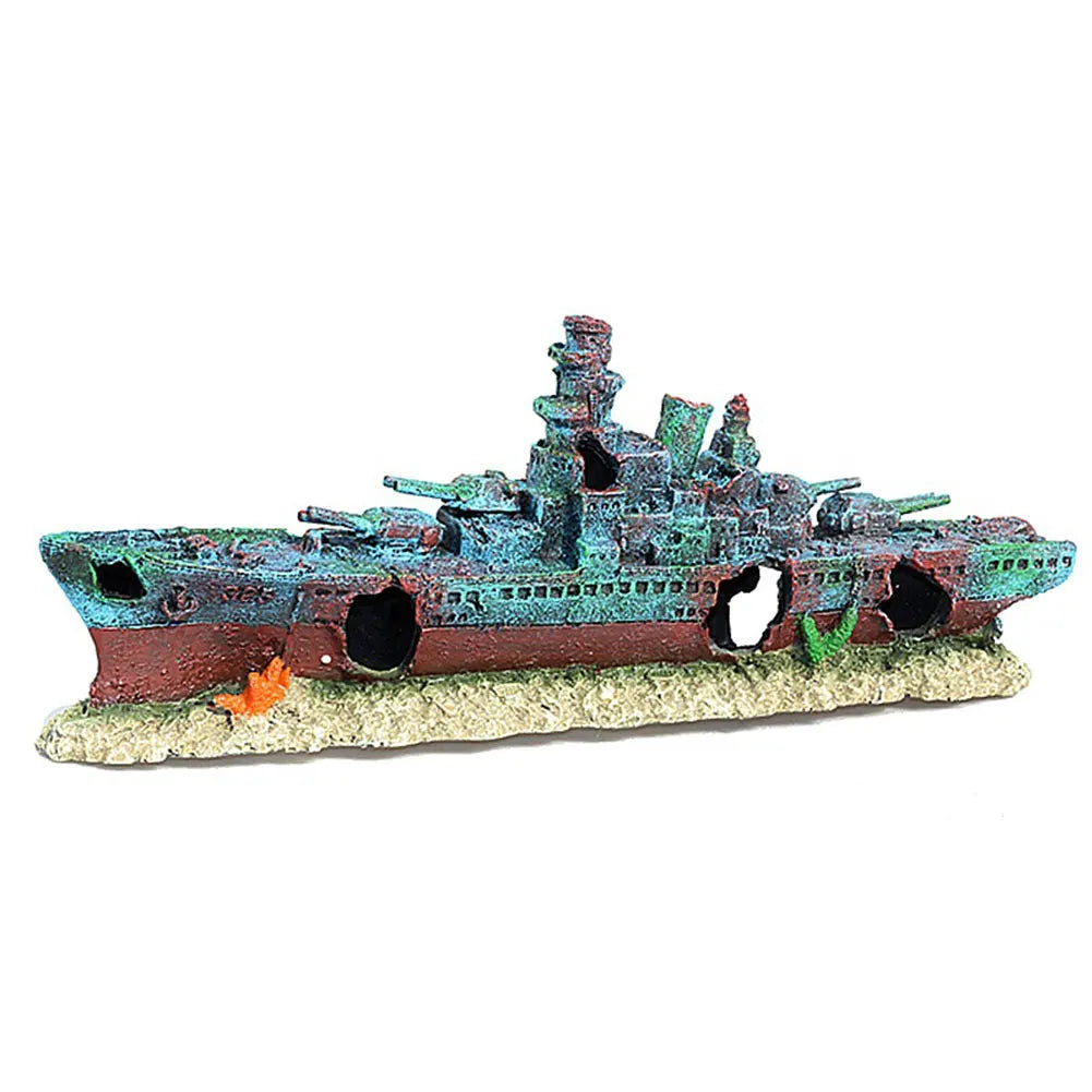 Resin Sunken Pirate Ship Multifunction Warship Shipwreck Decorations for Fish Tank