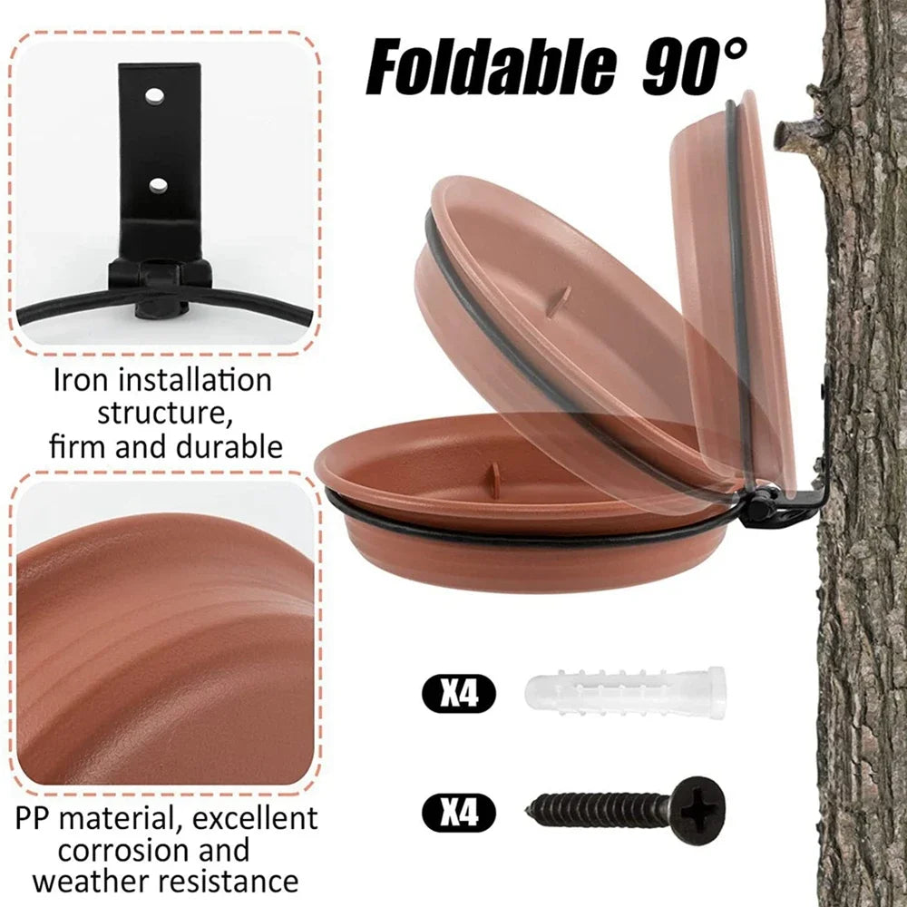 Tree Mounted Bird Tray for Feeder Birds Bath Bowl Installed on Wooden Fence Wall Tree Deck Stakes with Heavy Duty Iron Ring