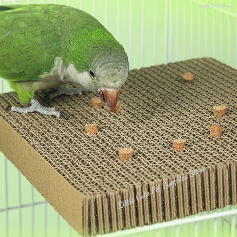 Bird Paper Parakeet Shredding Chewing Toys with cork Parrot Perch Platform Conure Foraging Toys Small Birds Cage Accessory S/L