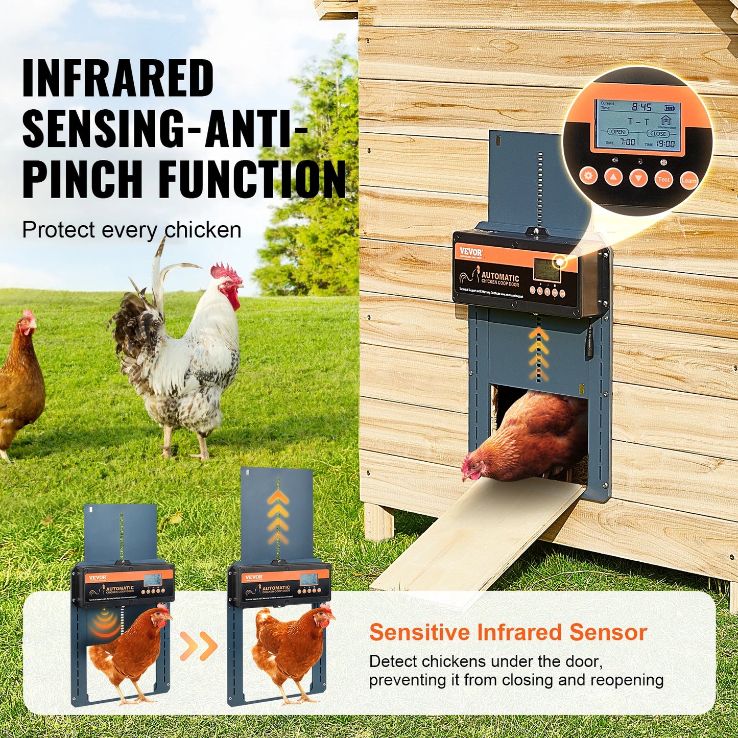 Automatic Chicken Coop Door with Light Sensing Remote Control Auto Chicken Door Opener Chicken Supplies Battery Powered
