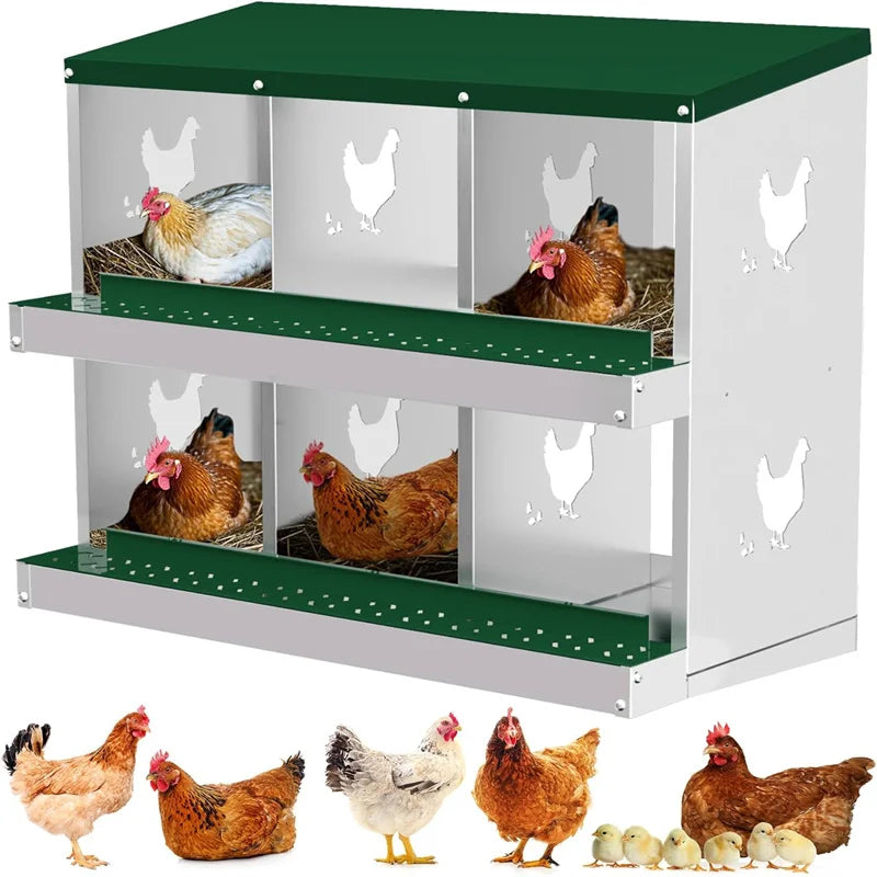 Nesting Boxes for Chickens, Compartment Chicken Nesting Box, Metal Chicken Laying Boxes with Perch, Secure Lid, Versatile Wall