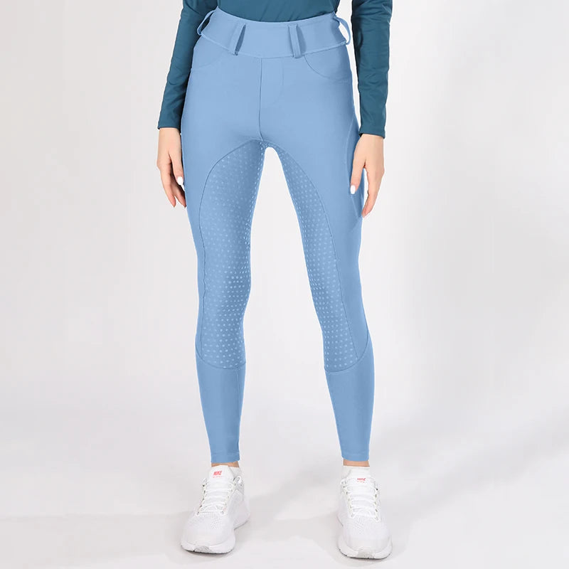 MXLLINA White Horse Riding Pants Women Equestrian Breeches Full Seat Silicone Competition Leggings Anti-pilling Sports Tights