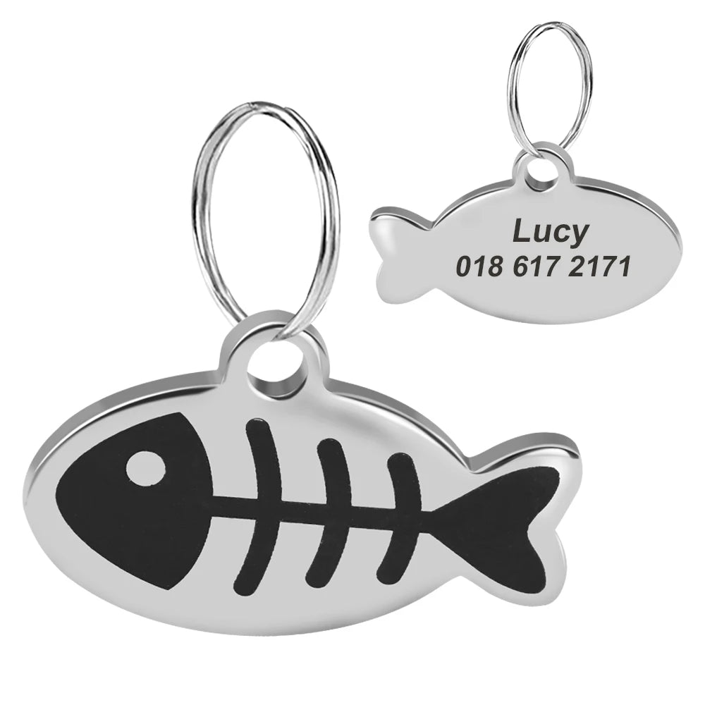 Cute Cat Tag Small Dog ID Tags Free Engraved Name Cats Kitten Name Tag Anti-lost Pet Collar Pendant Fish Shape & Cat Face Tags