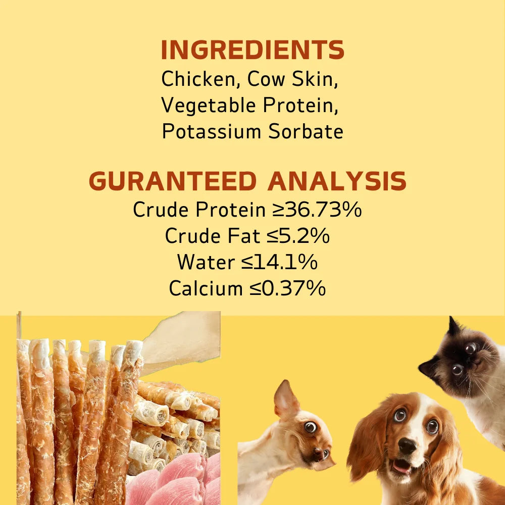 10.58oz/300g(3 Count) 13.4'' Super Chicken Wrapped Cowhide Stick, All Natural Ingredients, Natural Dog Treats, Healthy