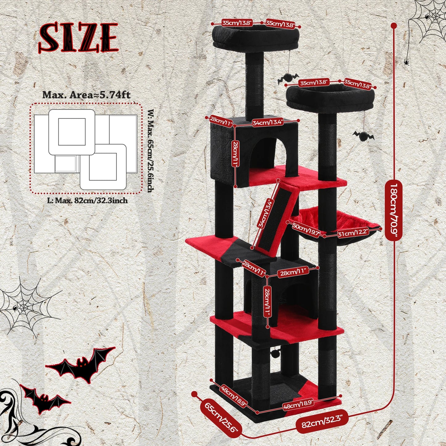 Large Cat Tree Tall Cat Tower for Indoor Cats Multi-Level Plush Cat Condo with Scratching Posts Scratching Posts Perches Caves