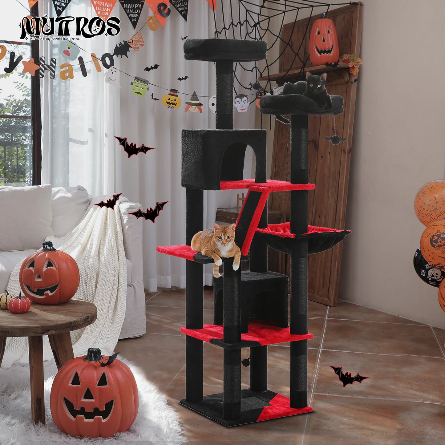 Large Cat Tree Tall Cat Tower for Indoor Cats Multi-Level Plush Cat Condo with Scratching Posts Scratching Posts Perches Caves