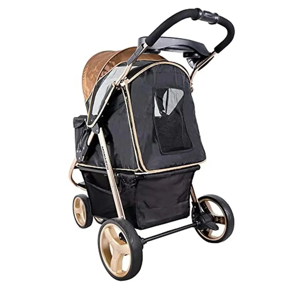Foldable Aluminum Three Wheeled Pet Stroller Medium and Small Pets Lightweight with Storage and Mesh Ventilation Ergonomic Handles