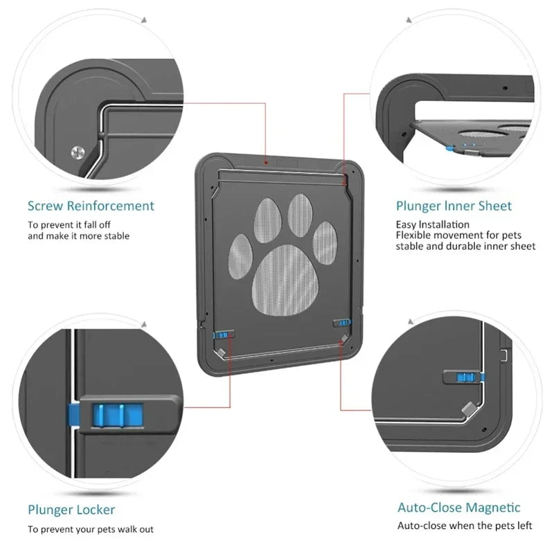 4-Way Lockable Plastic Pet Big Dog Cat Door for Screen Window Safety Flap Gates Pet Tunnel Dog Fence Free Access Door for Home