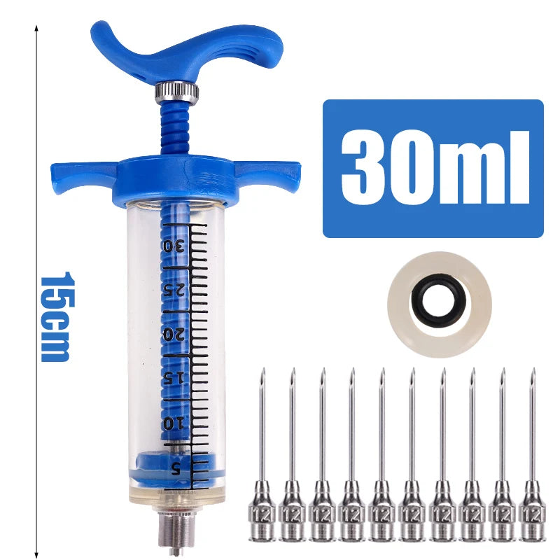 10/20/30/50ml Veterinary Tool Vaccine Syringe with 10 Needles for Farm Livestock Pig Cattle Sheep Chicken Pinhead Injection Tool