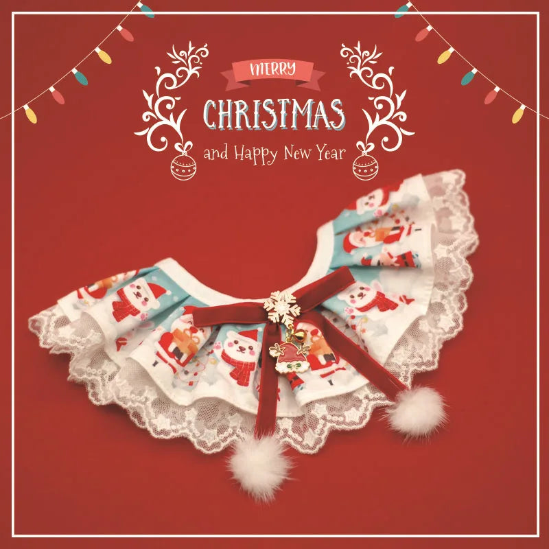 New Cat Necklace for Dog Christmas Water Towel Lace Water Towel Collar Adjustable Scarf Christmas Gift Photo Prop