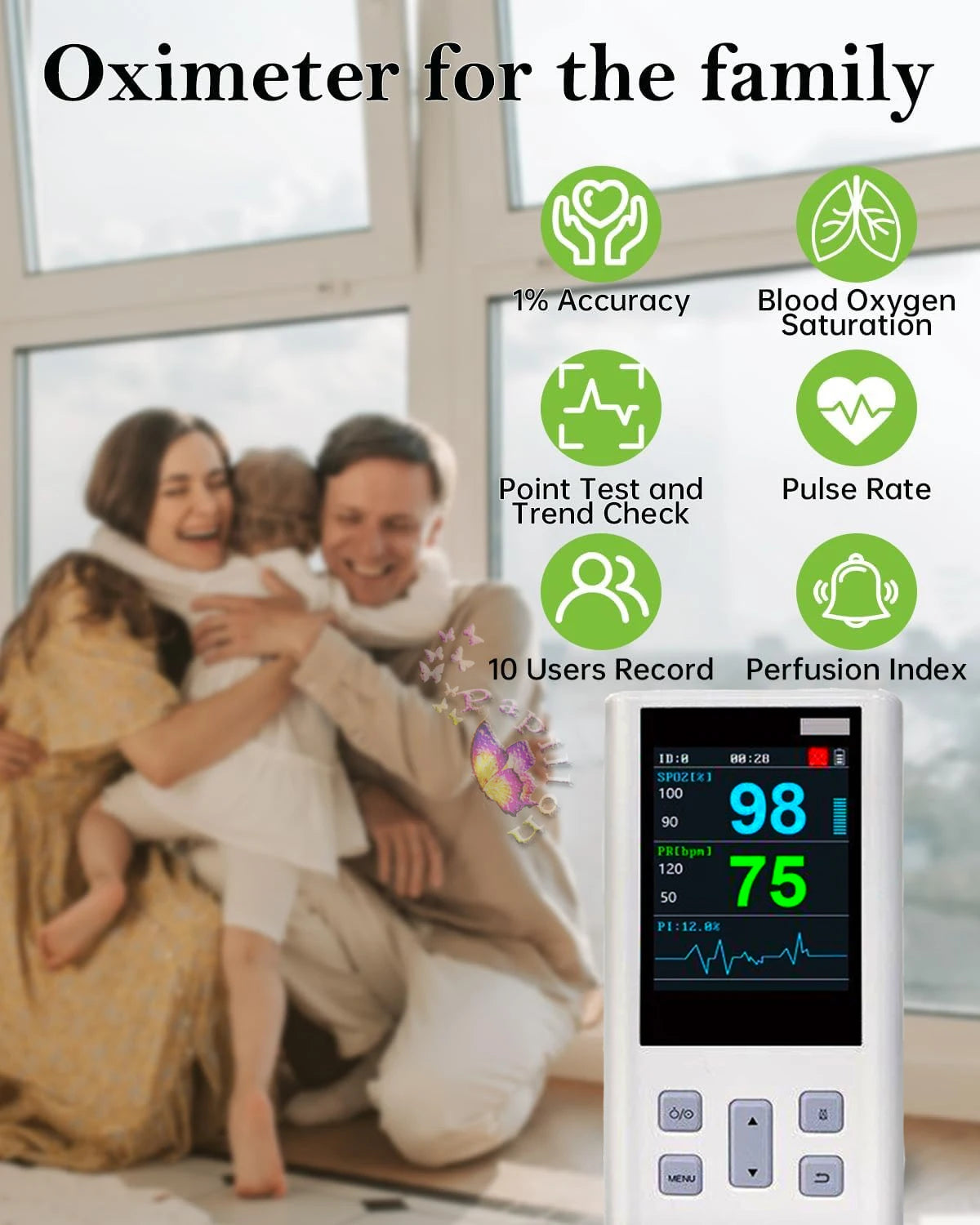 Handheld Pulse Oximeter Monitor for Heart Rate and Oxygen Saturation with Veterinary Medical SPO2 with Memory