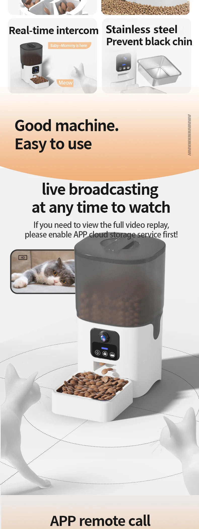 Cat automatic feeder visual cat food dog food WiFi intelligent timed quantitative pet food dispenser 6L video model cat