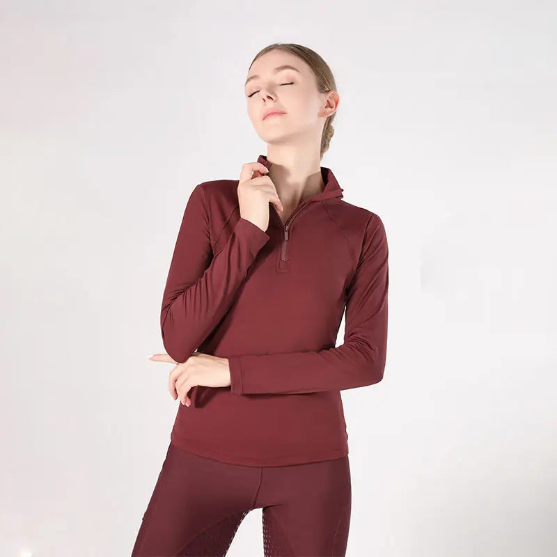 MXLLINA Western Zipper Horseback Riding Long Sleeve Base layer Equestrian Tops Breathable Riding Shirts Equestrian Clothing