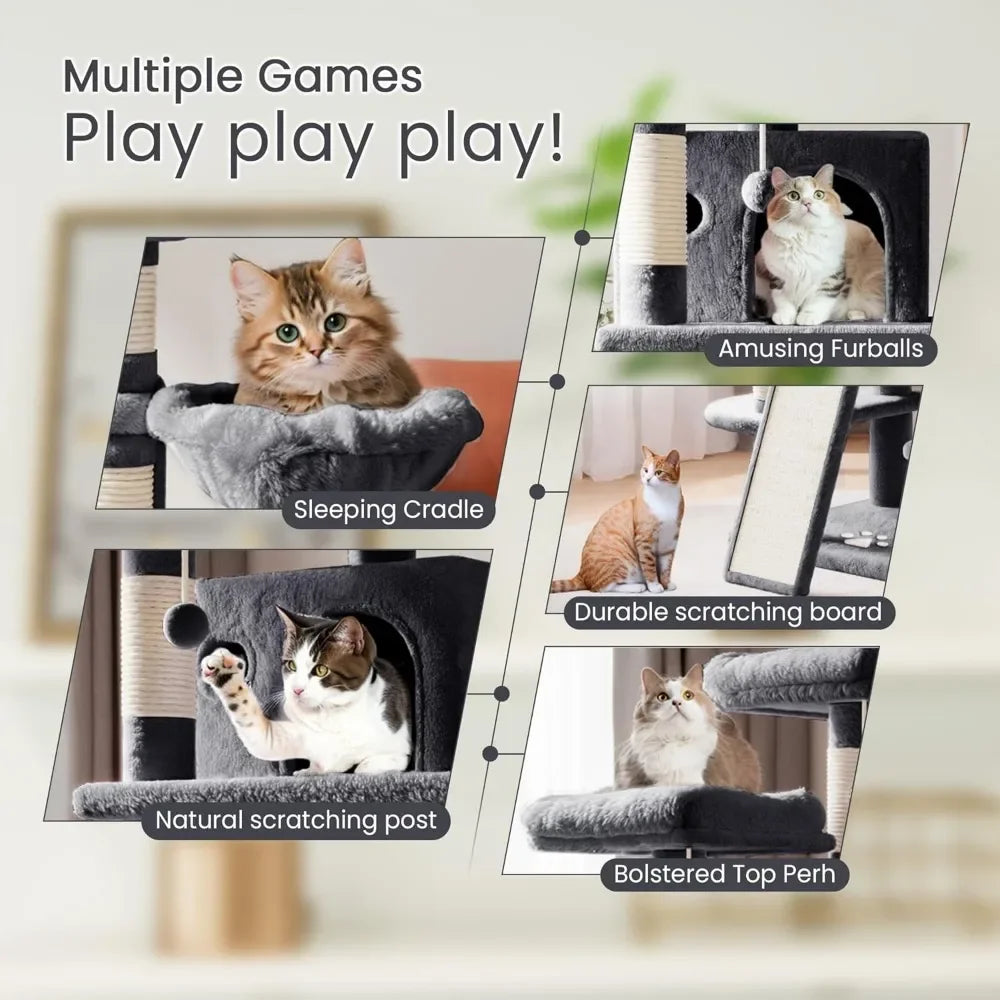 68 Inches Cat Tower Multi-Level Large Cat Tree for Large Kitties/Big Cat Tower with Condo/Cozy Plush Pussycat Perches