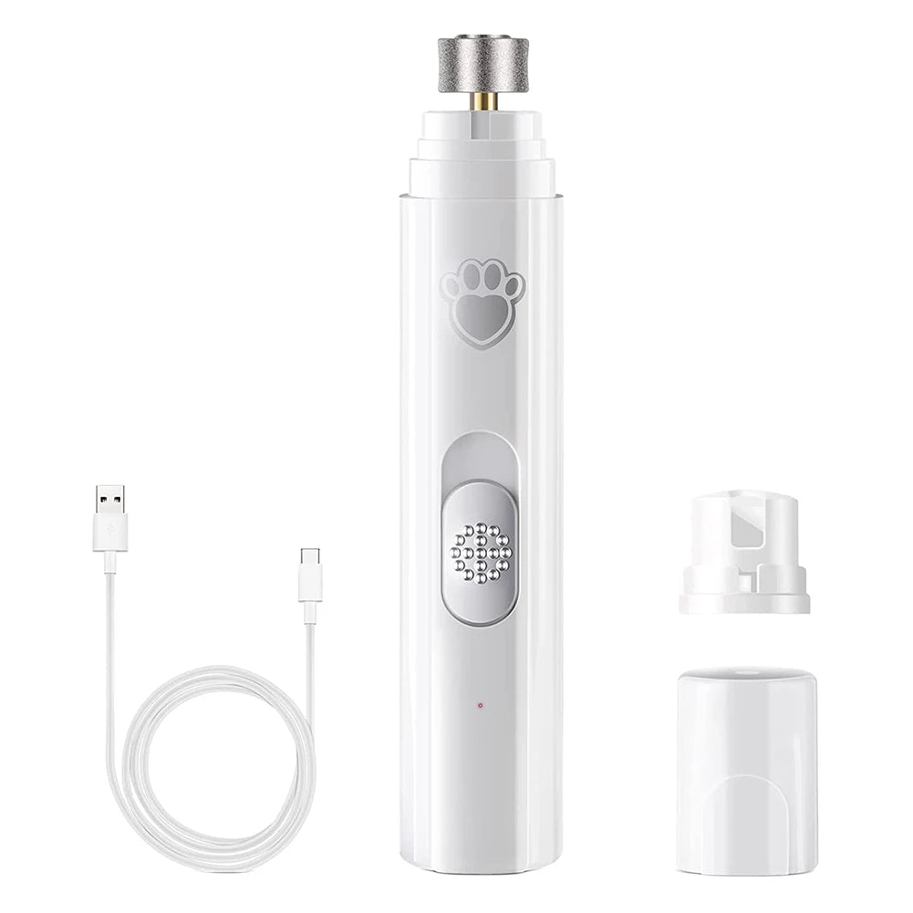 Electric Dog Nail Grinder USB Rechargeable LED Light Pet Nail Clipper Painless 2-Speed with Polisher Wheel for Pet Paws Grooming