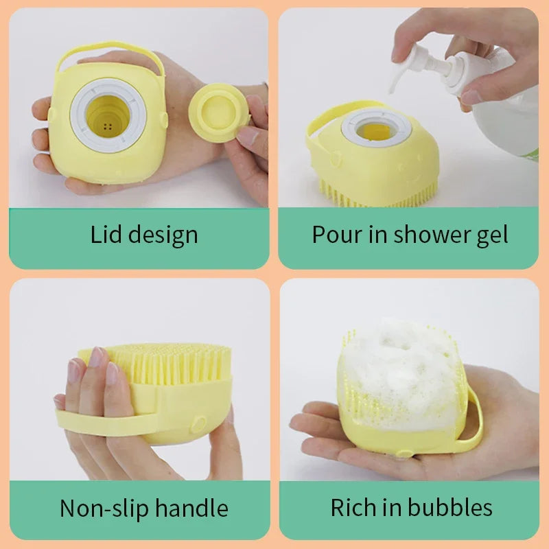 Soft Safety Bathroom Gloves Puppy Dog Cat Bath Massage Gloves Brush Silicone Comb with Shampoo Box Massager Comb Grooming Shower Brush